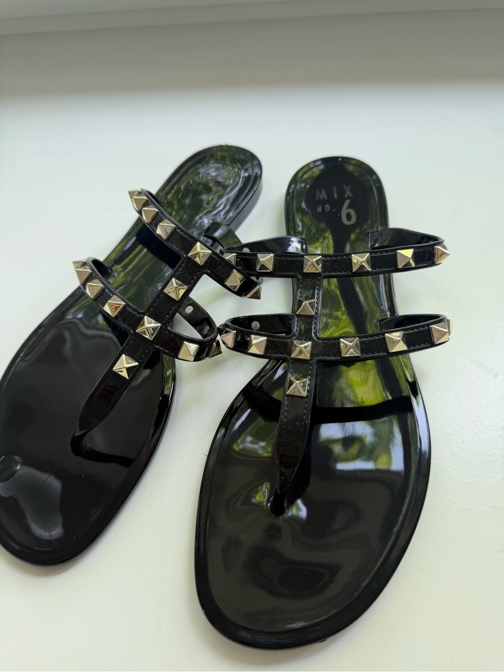 Mix No. 6 Black Studded Multi-Strap Jelly Sandals